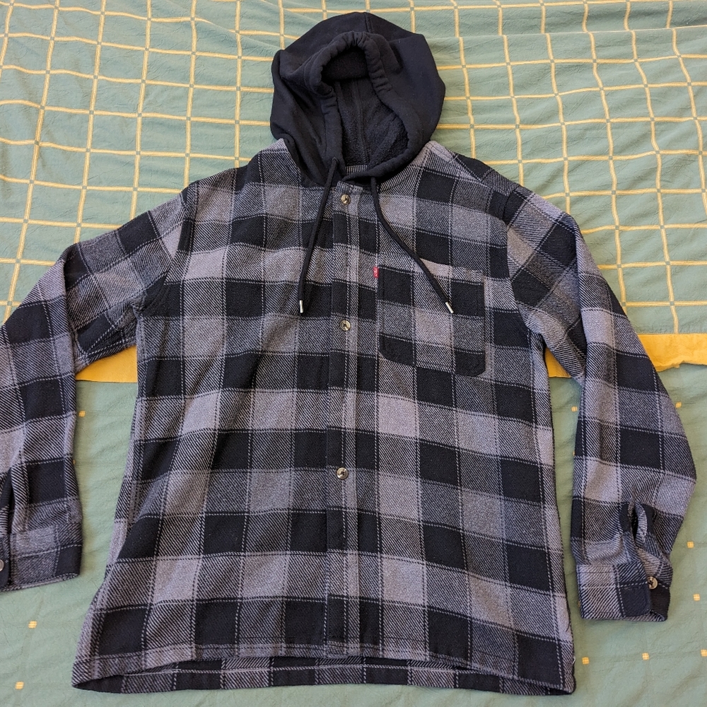 Levi's Plaid Overshirt With Hood - Size Medium